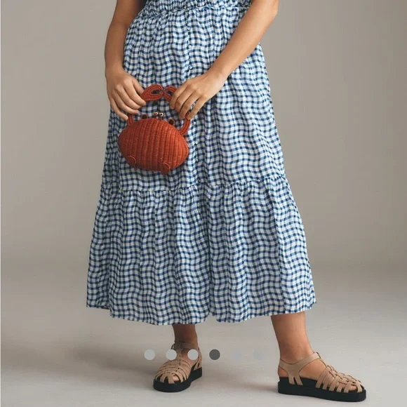 Anthropologie Blue and White Gingham Midi Dress - Picture 5 of 13